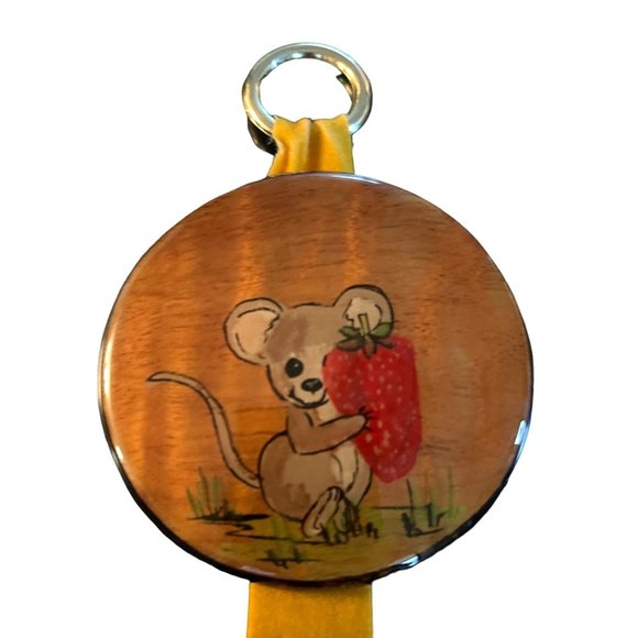 Vtg Hand Painted Wooden Wall Art 3pcs Connected Circles in Velvet Ribbon Mice - Picture 4 of 8